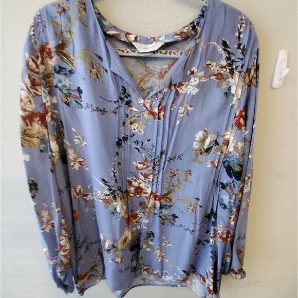 Christopher & Banks blue floral flowy feminine pin tucked blouse plus size 2X - Picture 3 of 7